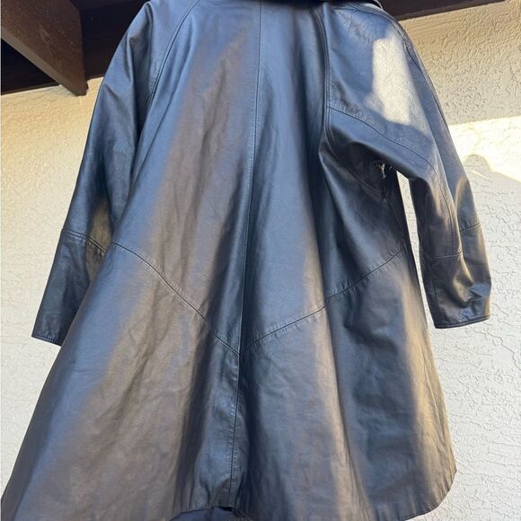 Brandon Thomas vintage lined leather one button trench coat flair matrix sz M - Picture 8 of 12